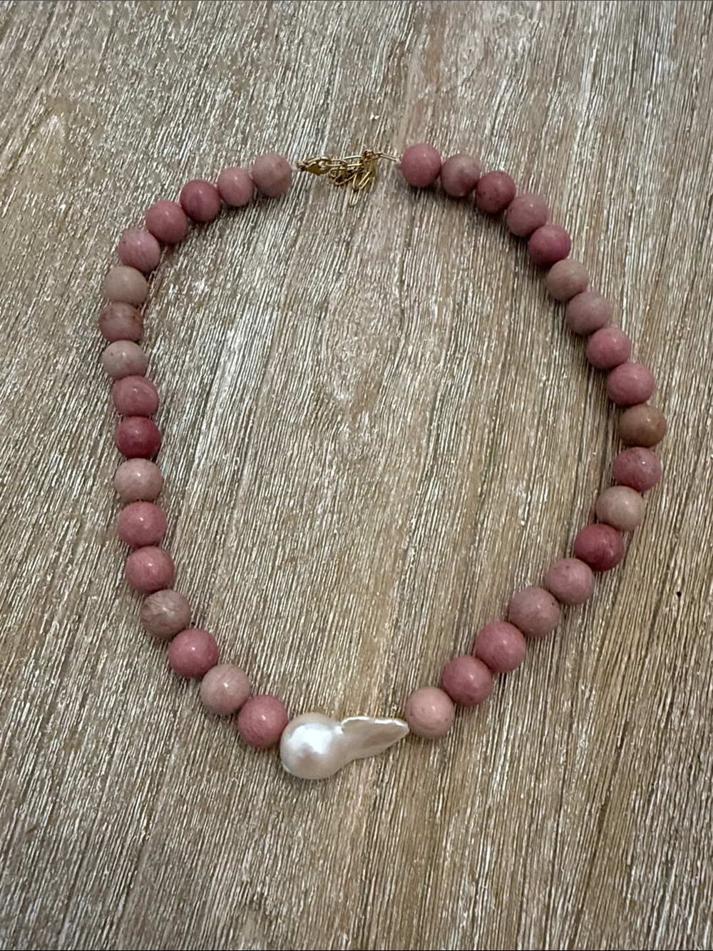 Rose Bead Necklace with Pearl Accent